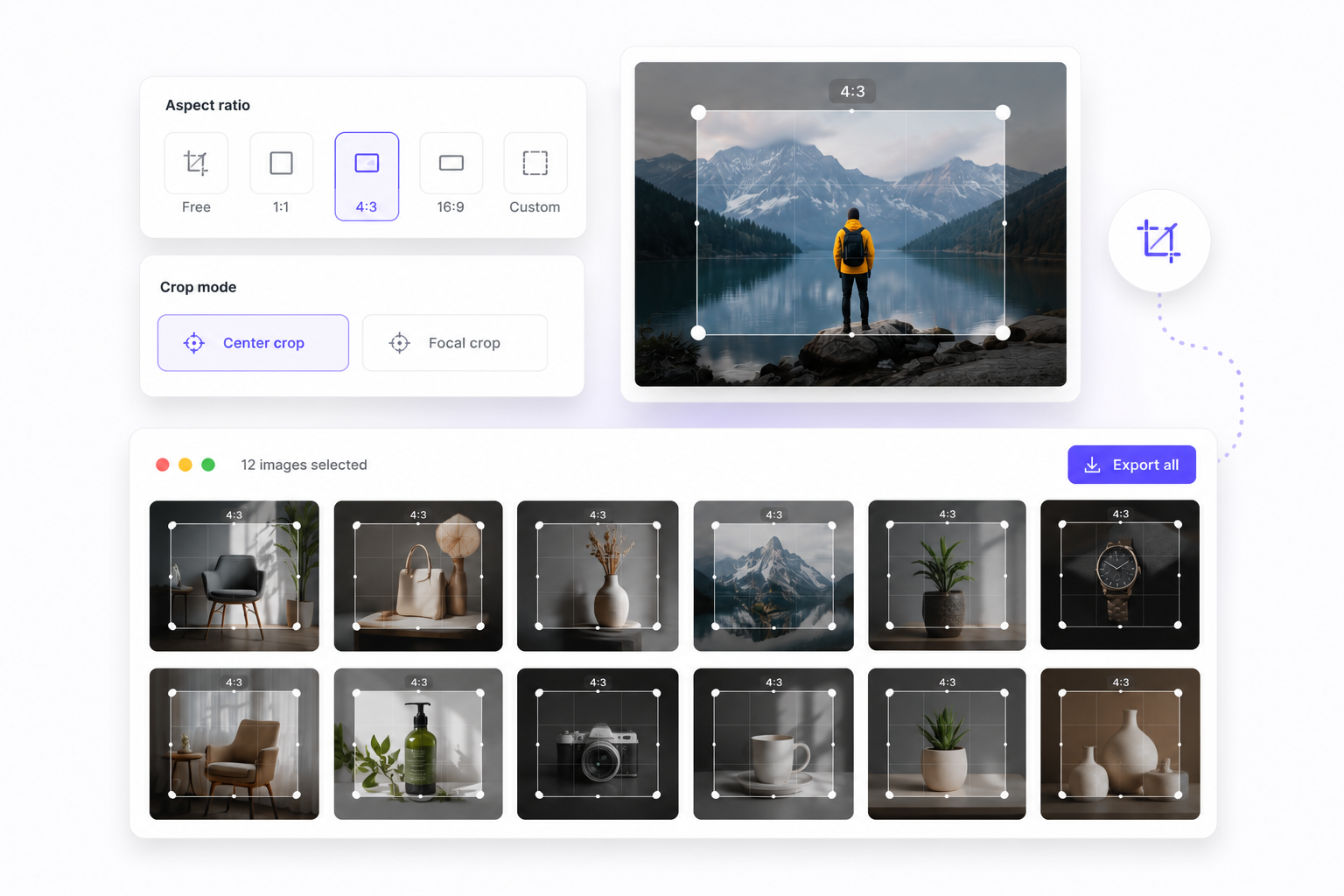 Bulk image crop: unify aspect ratios across hundreds of photos at once